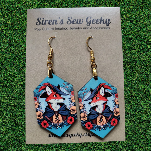 Robin Hood Fox Floral Earrings - Picture 1 of 3